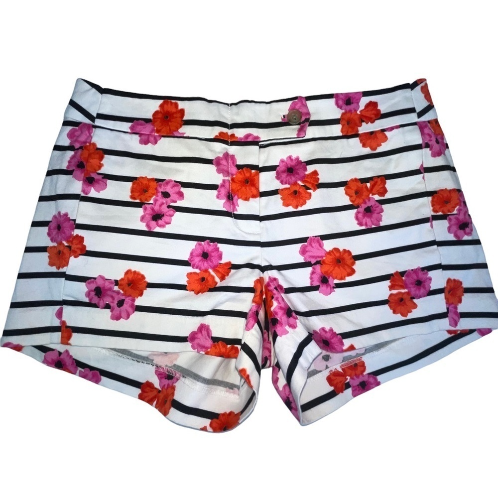 J Crew Black White Stripe Pink Floral Stretch Chino Shorts 37569